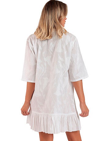 Tunique de plage boutonnée demi-manches Texture Flowers