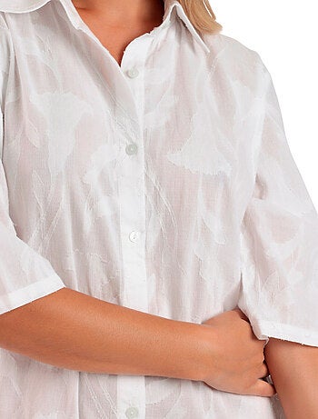 Tunique de plage boutonnée demi-manches Texture Flowers