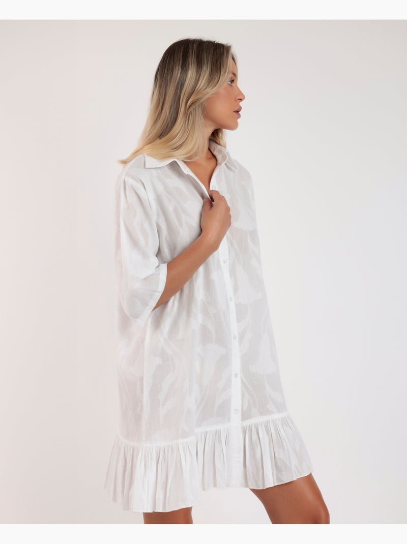 Tunique de plage boutonnée demi-manches Texture Flowers Blanc - Kiabi