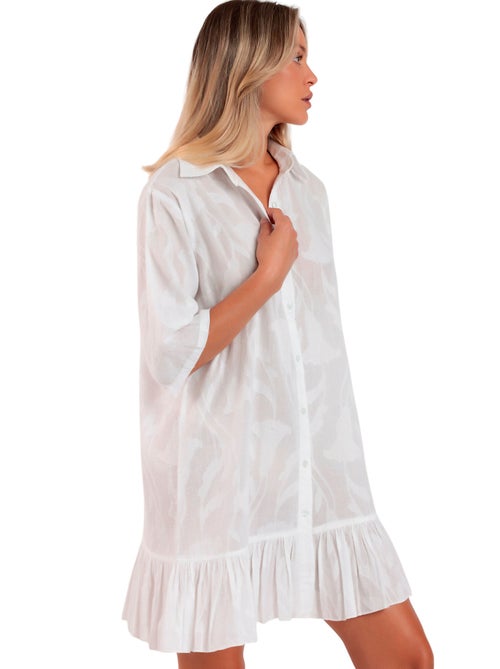 Tunique de plage boutonnée demi-manches Texture Flowers - Kiabi