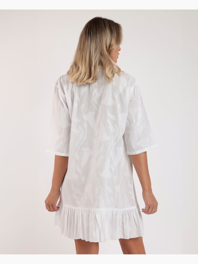 Tunique de plage boutonnée demi-manches Texture Flowers Blanc - Kiabi