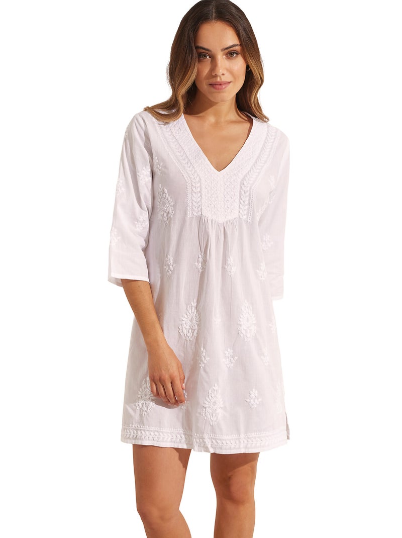 Tunique de plage brodée Complementos Blanc - Kiabi