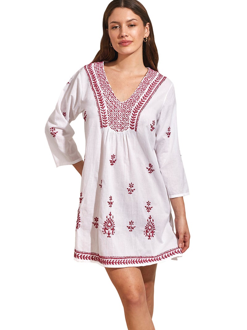 Tunique de plage brodée Complementos Blanc Rouge - Kiabi
