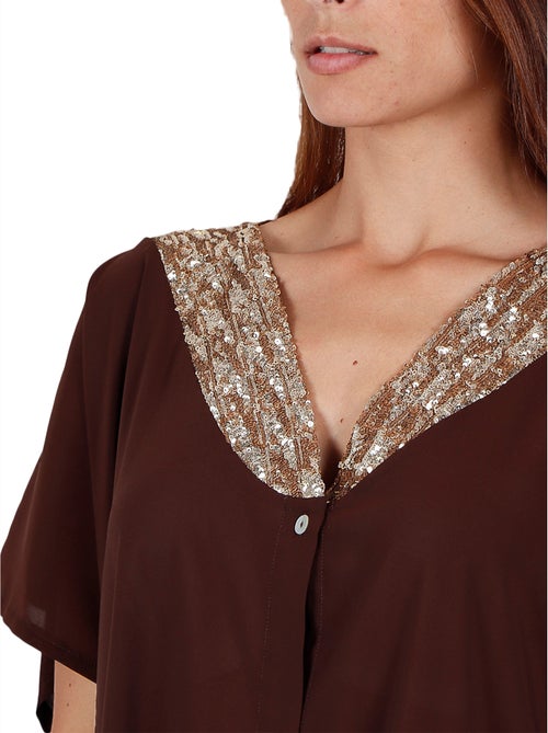 Tunique de plage chemise Bright Sequins chocolat - Kiabi