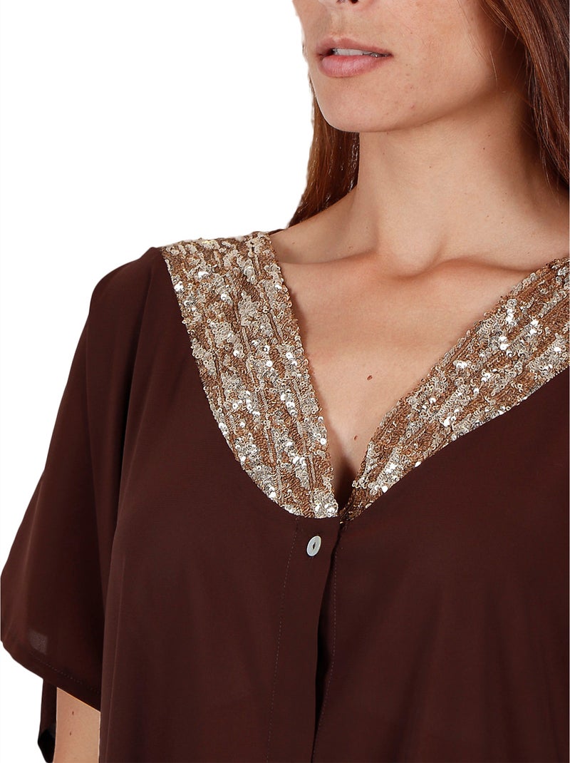 Tunique de plage chemise Bright Sequins chocolat Marron chocolat - Kiabi