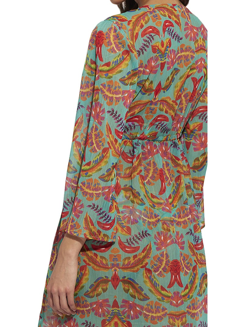 Tunique de plage manches longues Polinesia Bleu turquoise - Kiabi