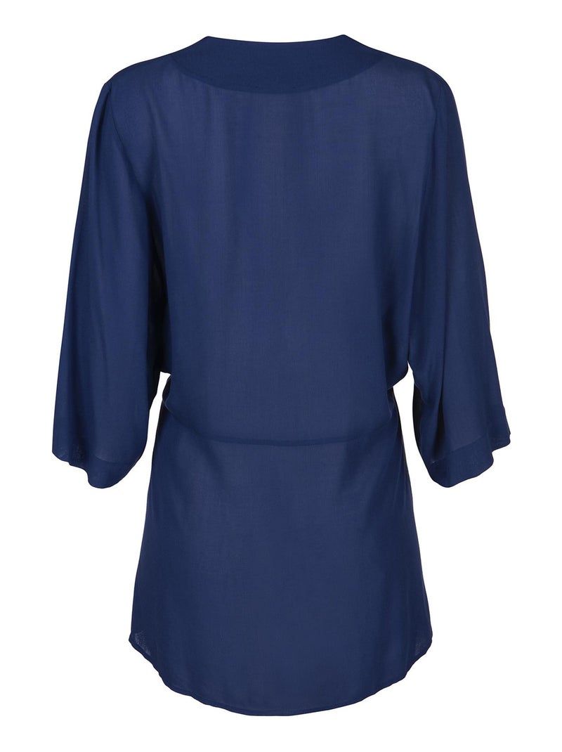 Tunique de plage manches trois-quarts Panama Bleu - Kiabi