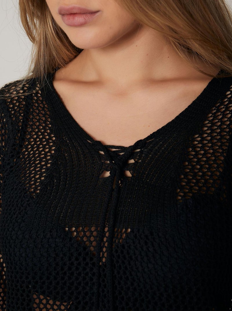 Tunique de plage Tricot Noir - Kiabi