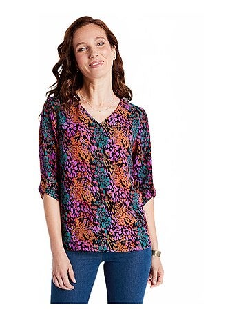 Tunique droite col V mi-longue imprimée