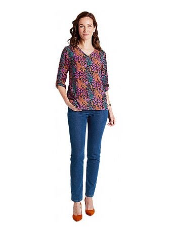 Tunique droite col V mi-longue imprimée