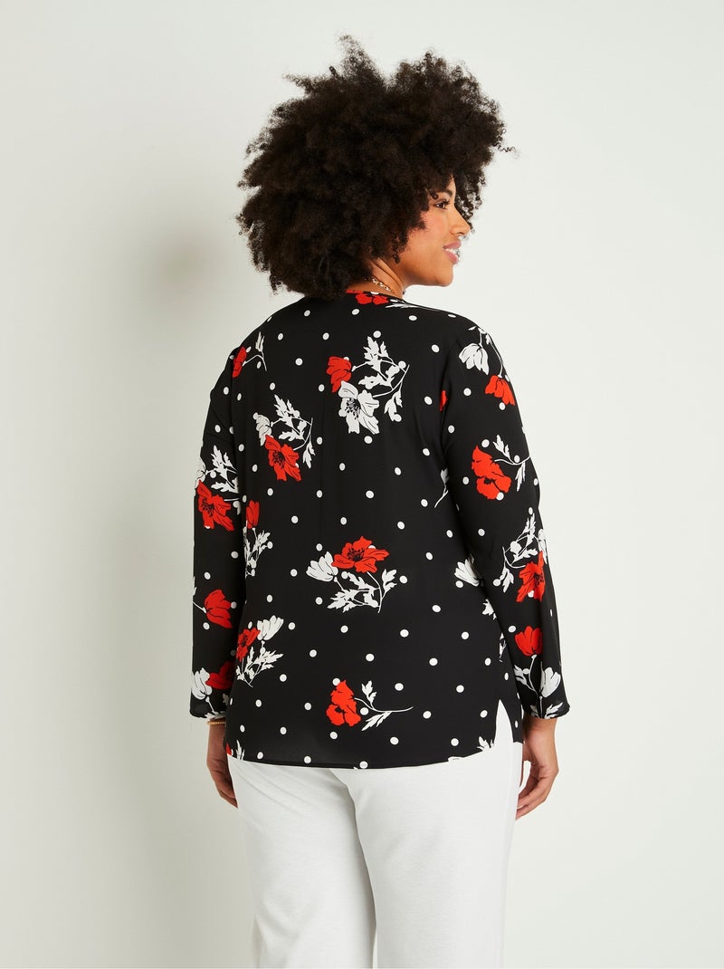 Tunique droite courte fleurie - Afibel Noir - Kiabi