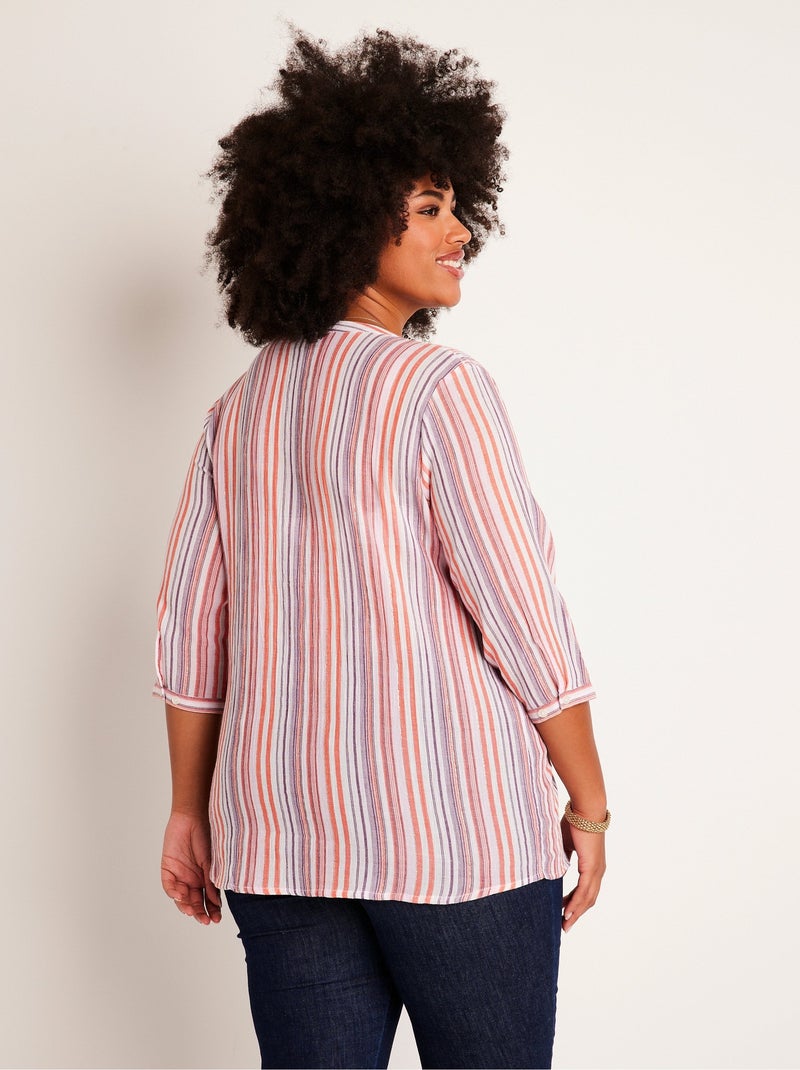 Tunique droite longue rayée brillant - Afibel Rose - Kiabi