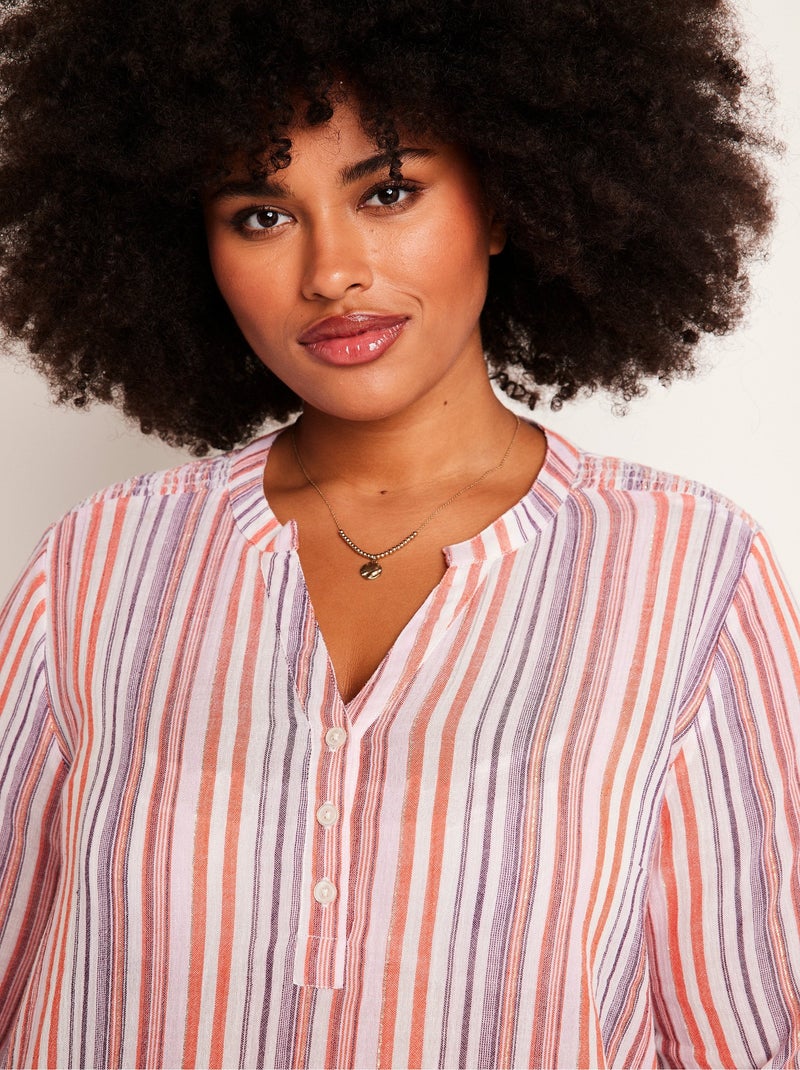 Tunique droite longue rayée brillant - Afibel Rose - Kiabi