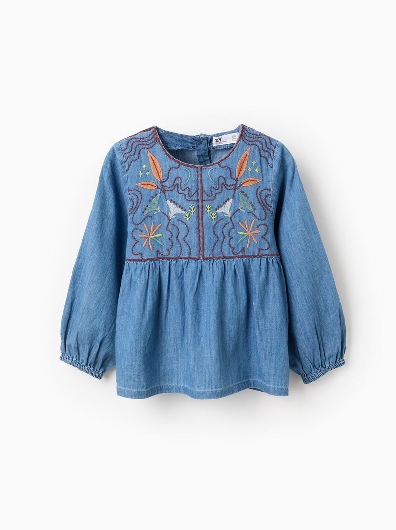 Tunique en Coton Brodé Bleu - Kiabi