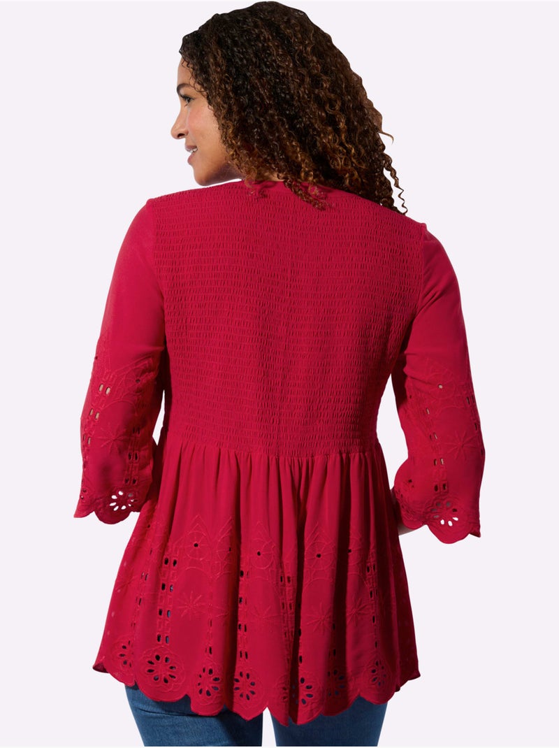 Tunique en dentelle avec col V et manches évasées - Taille standard - Witt Rouge - Kiabi