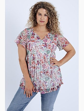 Tunique en dentelle plissée imprimé fleuri PAPRIKA