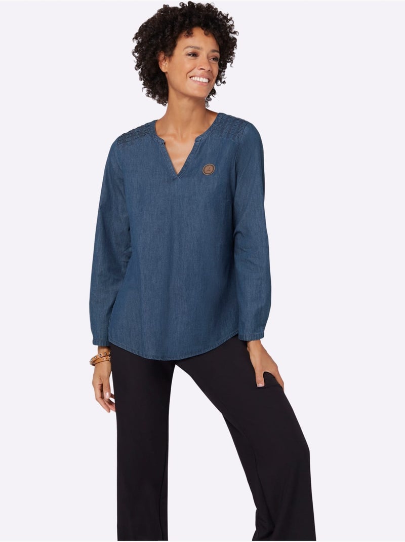 Tunique en jean pur coton - taille standard - witt Bleu Blanc - Kiabi