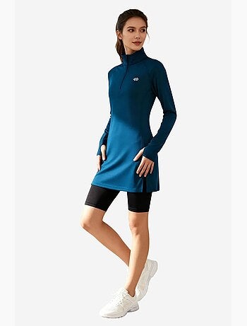 Tunique en maille à manches longues avec demi-col montant et zip tommy