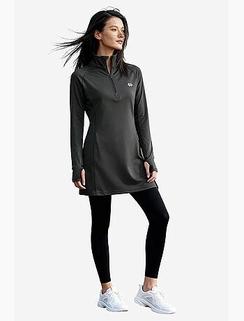 Tunique en maille à manches longues avec demi-col montant et zip tommy