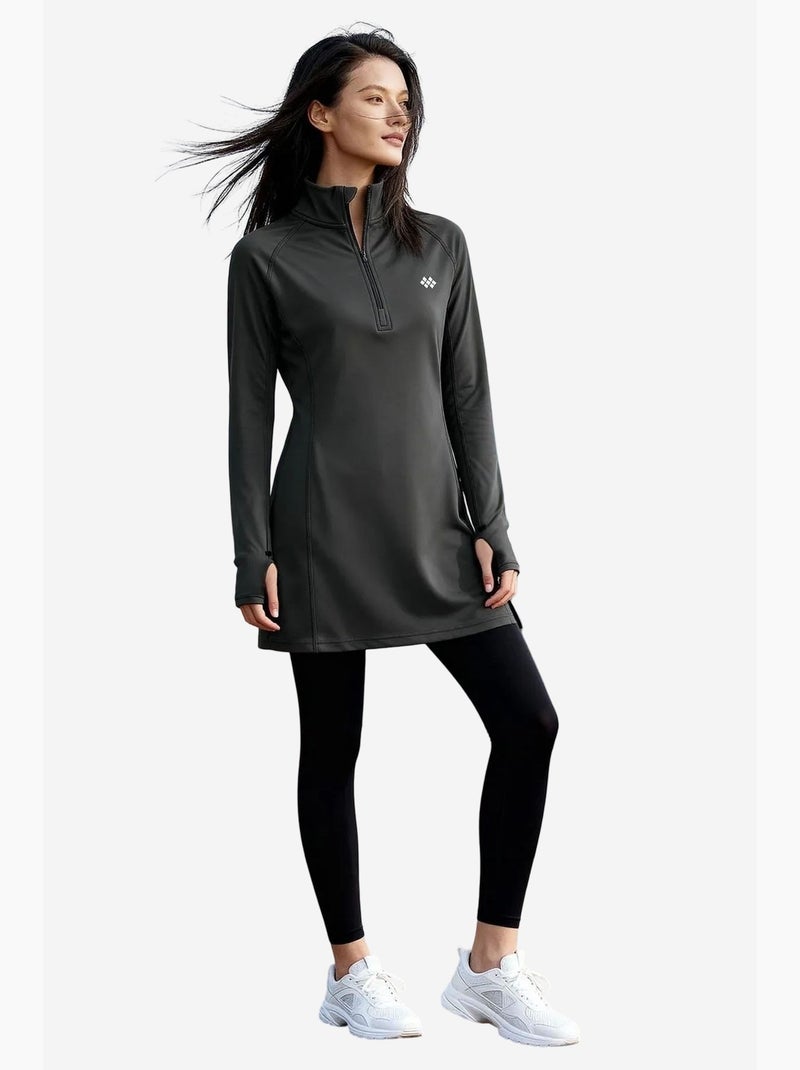Tunique en maille à manches longues avec demi-col montant et zip tommy Gris Noir - Kiabi