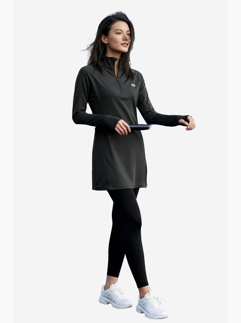 Tunique en maille à manches longues avec demi-col montant et zip tommy Gris Noir - Kiabi