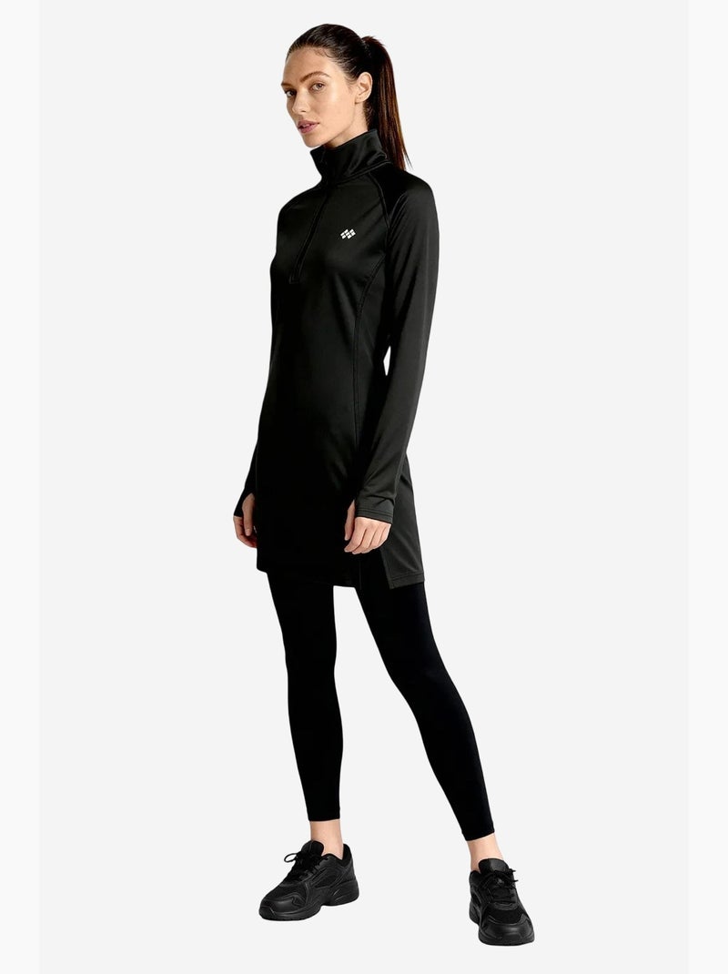 Tunique en maille à manches longues avec demi-col montant et zip tommy Noir - Kiabi