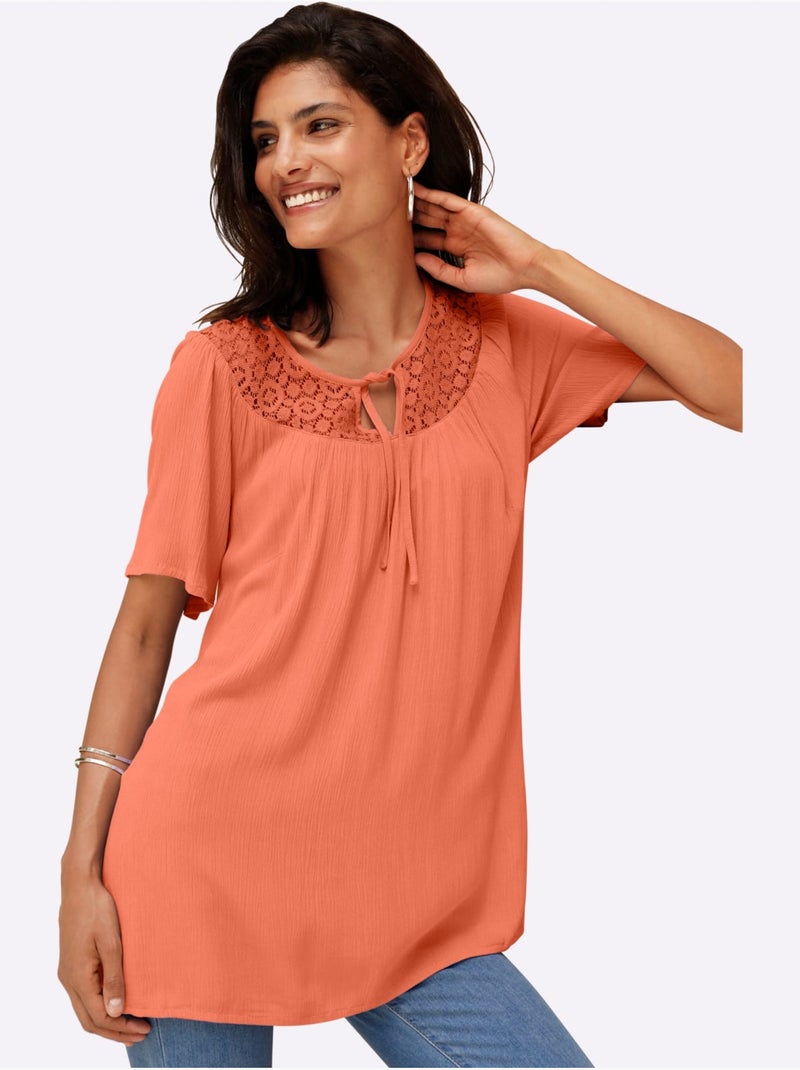 Tunique en viscose avec col rond et manches raglan - Taille standard - Moda Vilona Orange - Kiabi