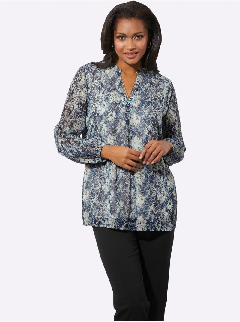 Tunique Encolure En V Affinante - Taille Standard - Witt Blanc Bleu - Kiabi