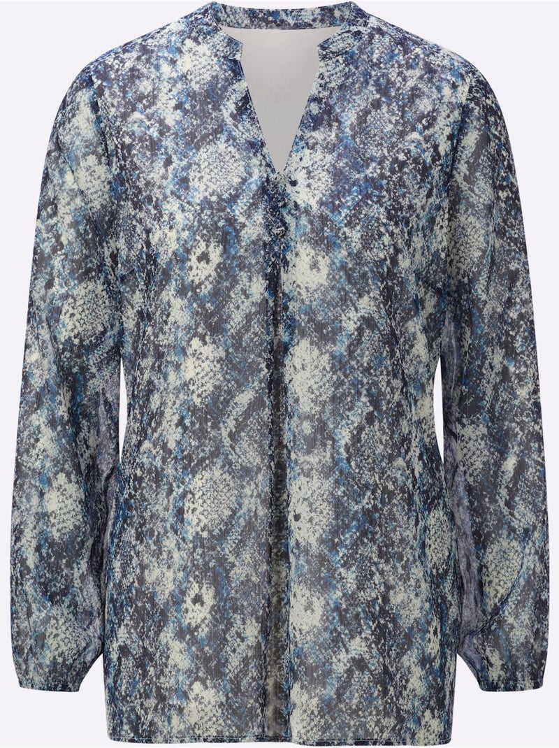Tunique Encolure En V Affinante - Taille Standard - Witt Blanc Bleu - Kiabi