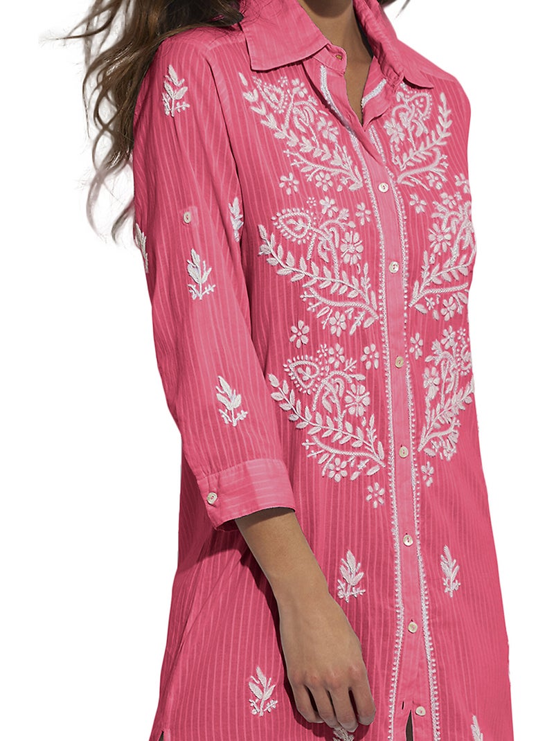 Tunique estivale longue brodée Complementos Orange corail - Kiabi