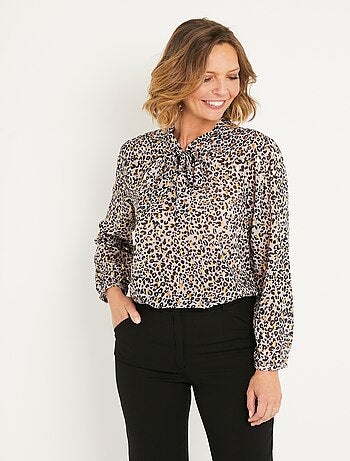 Tunique évasée voile imprimé léopard brillant