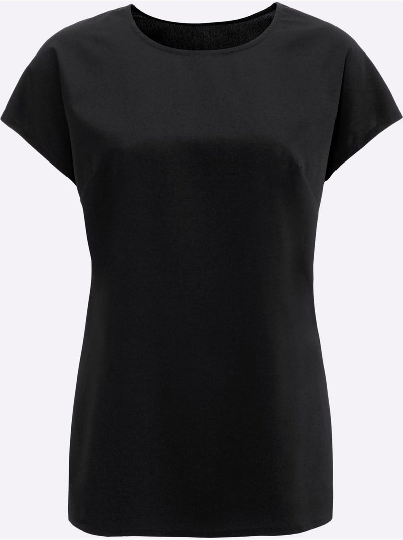 Tunique femme avec col rond et mancherons arrondis au dos - Taille standard - Moda Vilona Noir - Kiabi