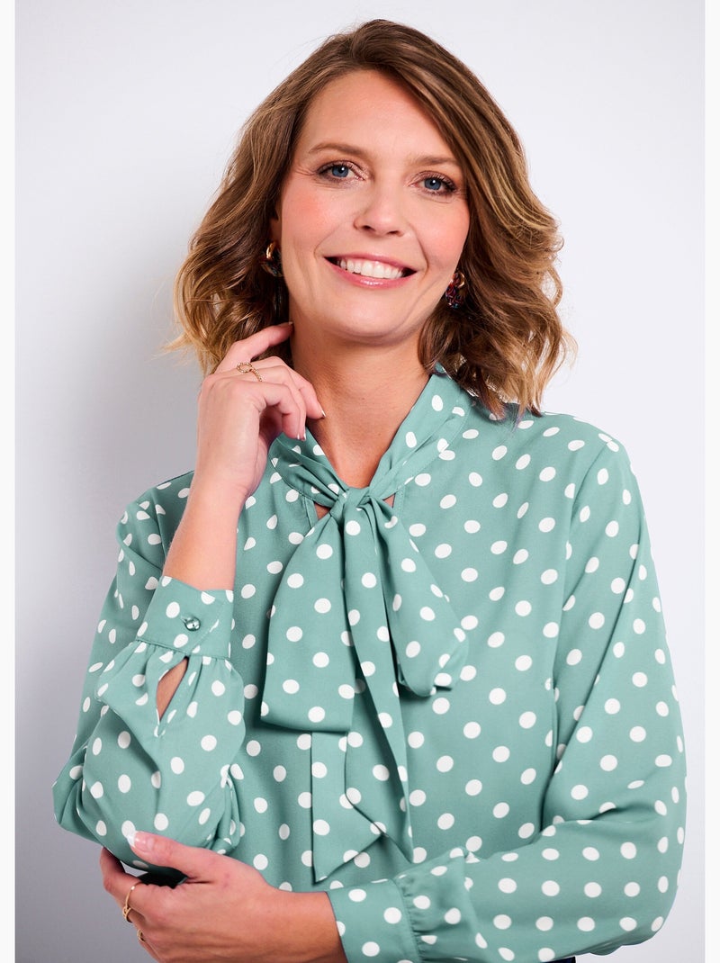 Tunique fluide col lavallière unie ou  à pois - Afibel Blanc Vert - Kiabi