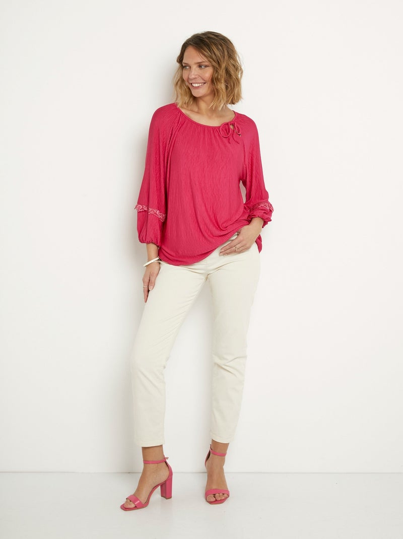 Tunique fluide, col rond avec liens Rose fushia - Kiabi