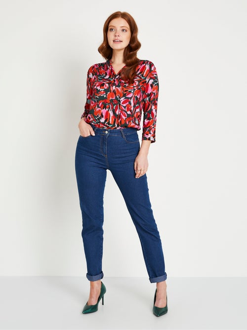 Tunique fluide évasée longue fleurie col rond - Kiabi