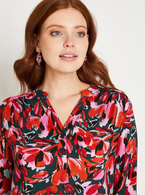 Tunique fluide évasée longue fleurie col rond - Kiabi