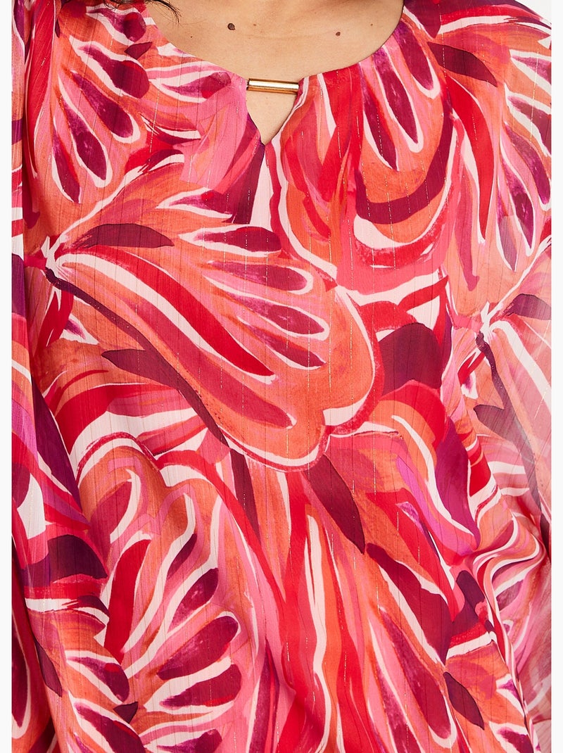Tunique fluide longue motif feuilles - Afibel Rose fushia - Kiabi