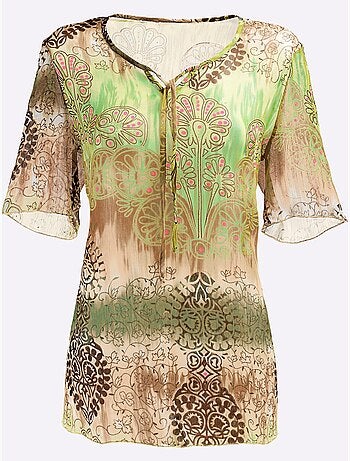 Tunique Imprimé Imitation Batik Et Superbes Effets Brillants - Taille Standard - Moda Vilona