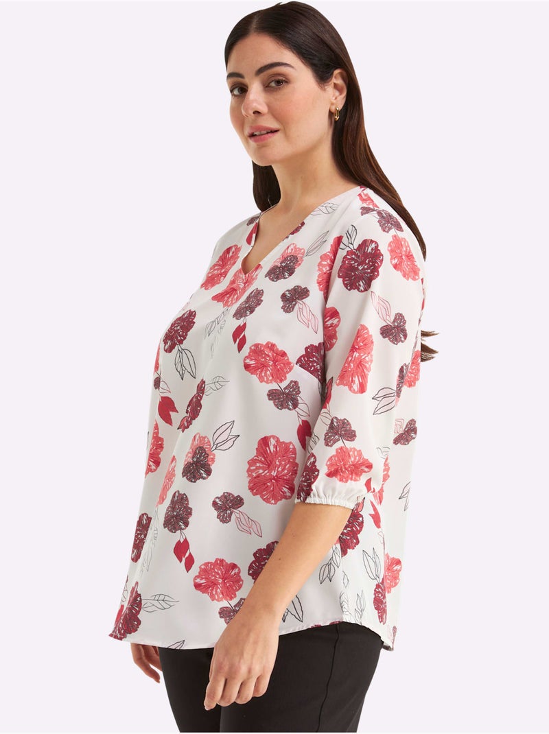 Tunique Joli Motif Floral - Taille Standard - Sheego Beige/Blanc - Kiabi