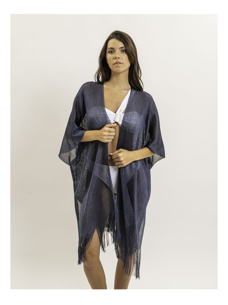 Tunique Kaftan lurex KARONA Bleu marine - Kiabi