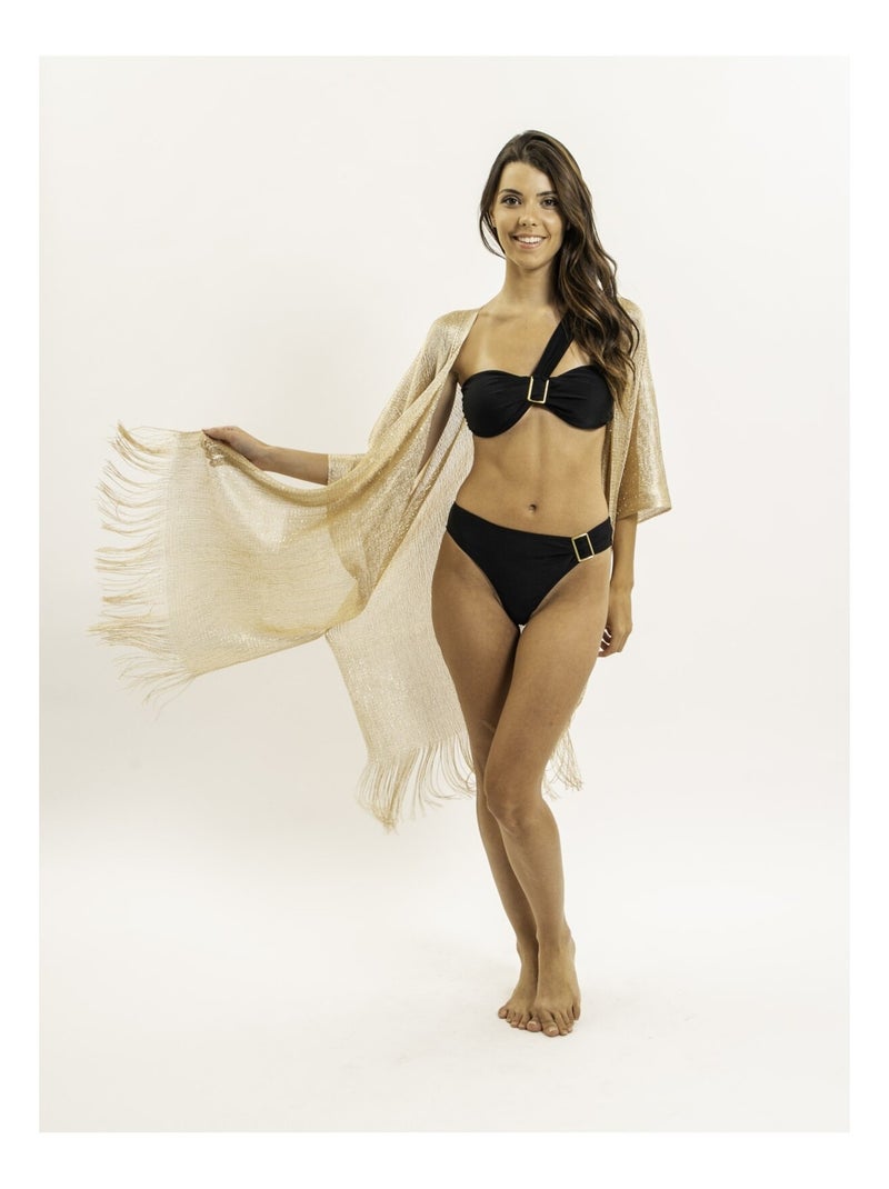 Tunique Kaftan lurex KARONA Noir Doré - Kiabi
