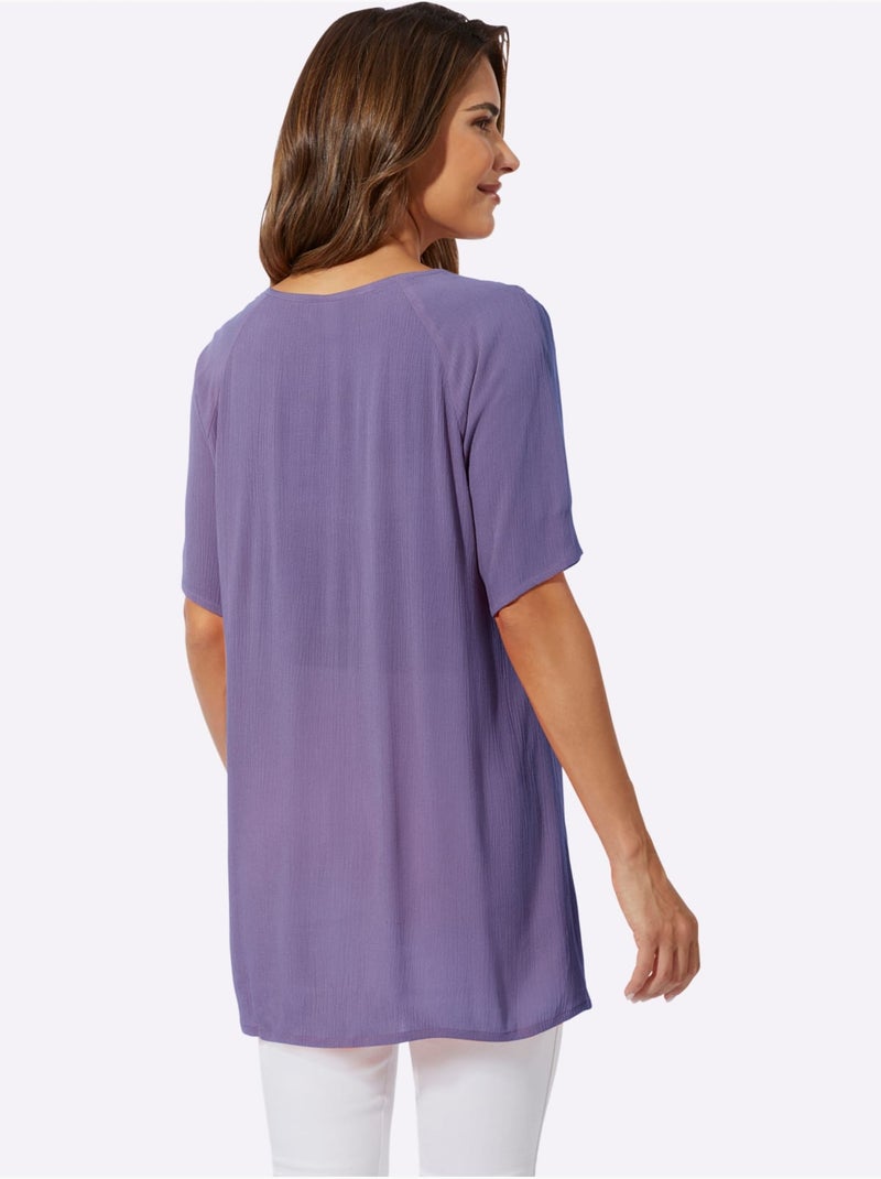 Tunique légère à col rond en dentelle avec fronces et manches raglan - Taille standard - Moda Vilona Lavande - Kiabi
