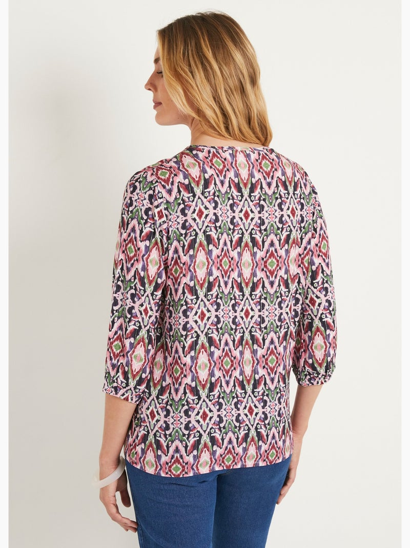 Tunique longue ample boutonnée manches 3/4 - Afibel Violet/Rose - Kiabi