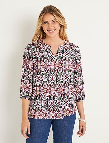 Tunique longue ample boutonnée manches 3/4