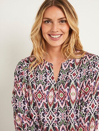 Tunique longue ample boutonnée manches 3/4