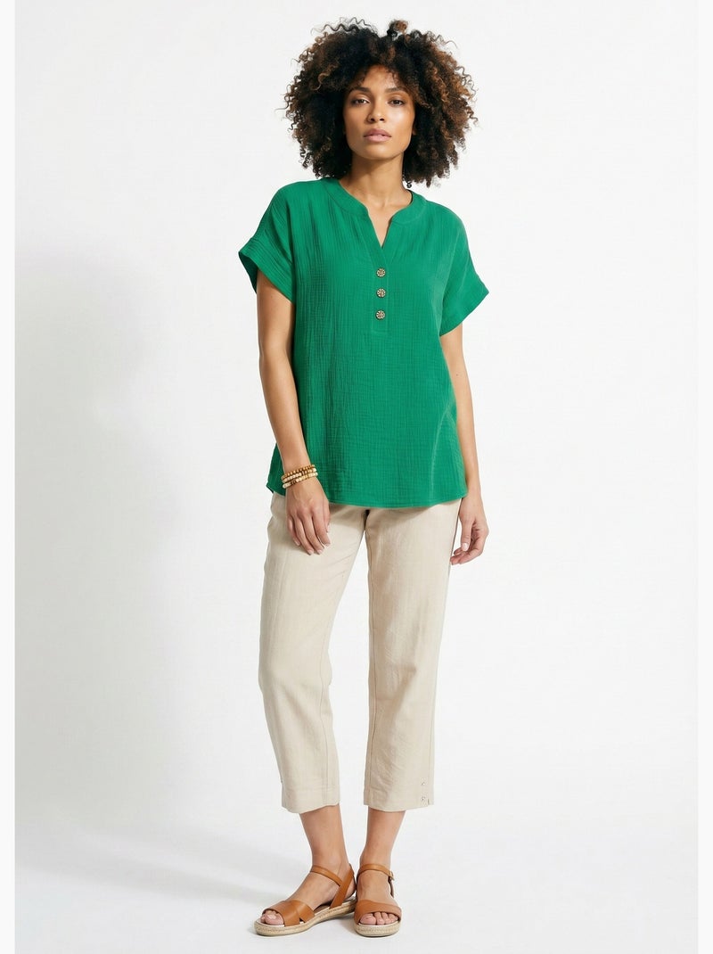 Tunique longue ample coton uni - Afibel Vert - Kiabi