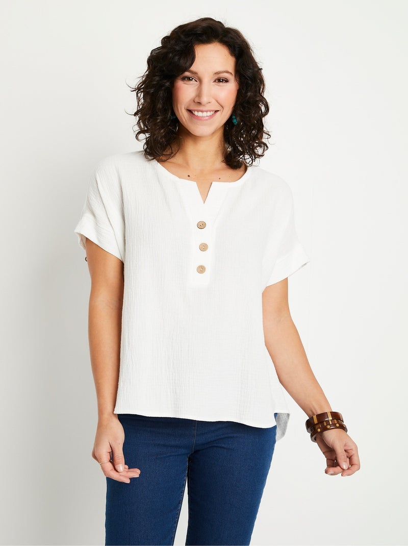 Tunique longue ample coton uni Beige - Kiabi