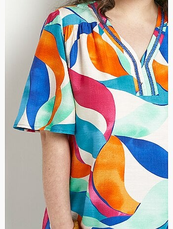 Tunique longue ample imprimée manches volantées - Afibel