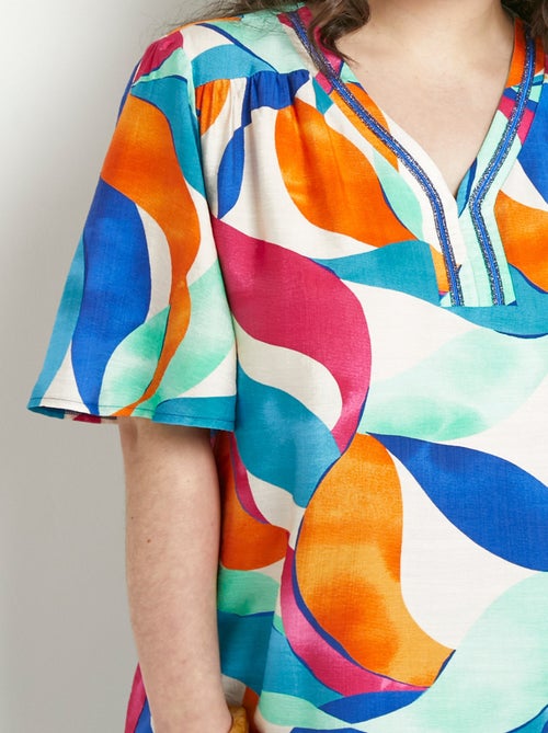 Tunique longue ample imprimée manches volantées - Kiabi