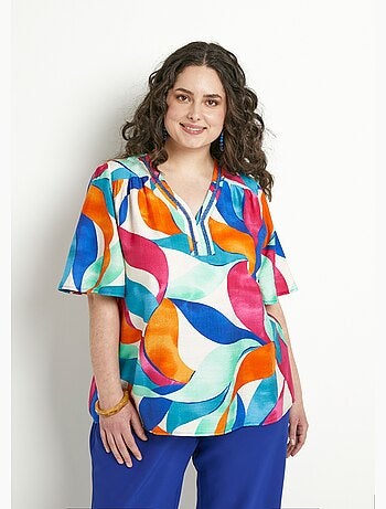 Tunique longue ample imprimée manches volantées